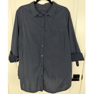Tommy Hilfiger Mens Navy Polka Dot Roll Tab Button Down Shirt 1X Cotton